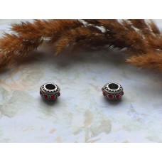 Бусины Pandora Style металлические с красными стразами
